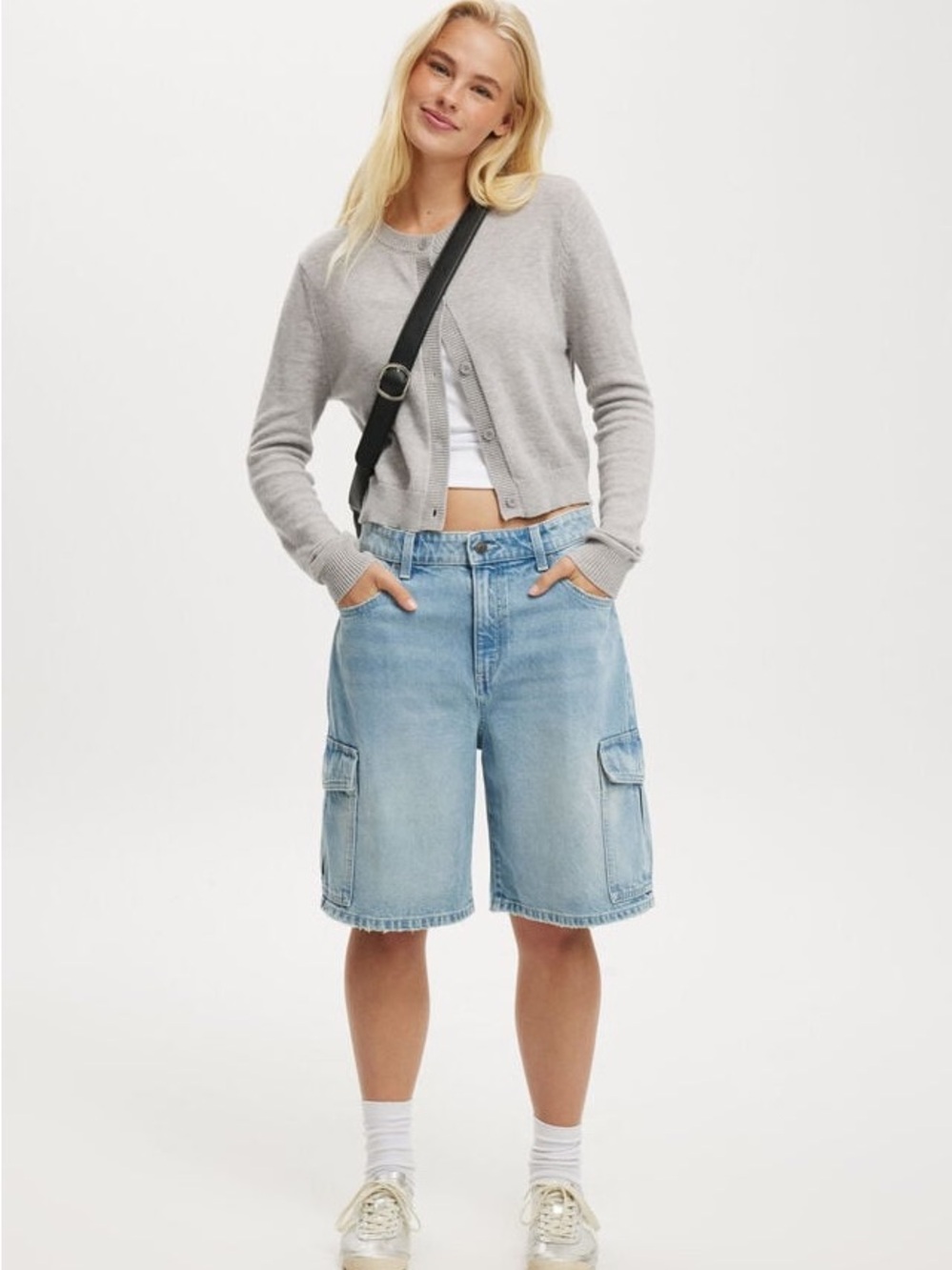 Cotton On Light Blue Baggy Denim Cargo Denim Shorts